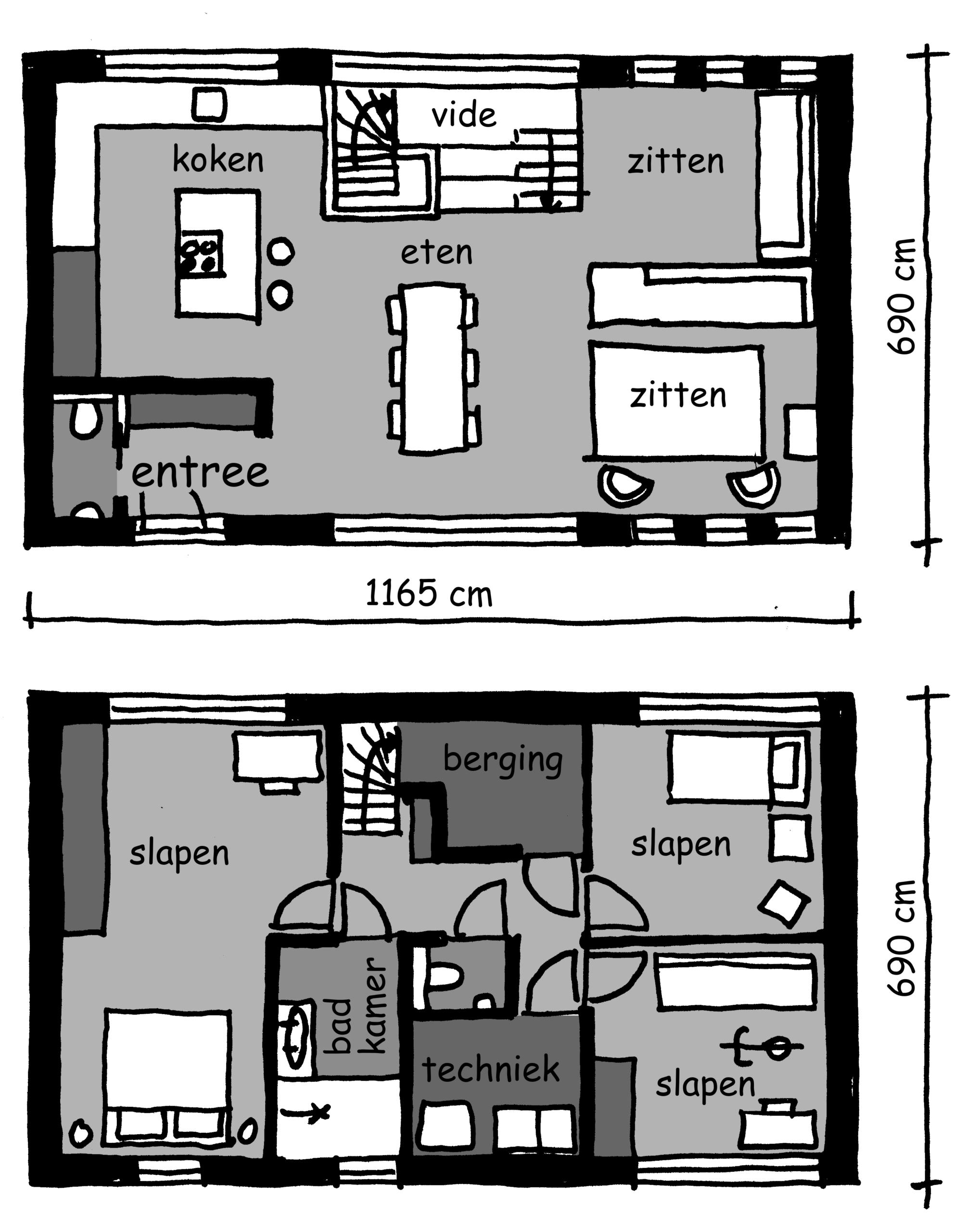 Plattegrond woonark Friendship IJsbaanpad Amsterdam_illustratie Auke Herrema